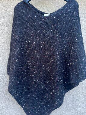 NWOT Loft Black Poncho with Flecks of Pink & White - One Size